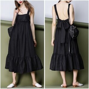 CARAA Linen Square Neck Midi Dress Size Large Ruffle Hem